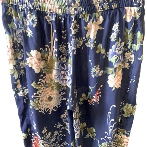 Zara Silky Harness The Power Of Flowers Straight Leg Crop Pants Pull On Blue M - Picture 6 of 14